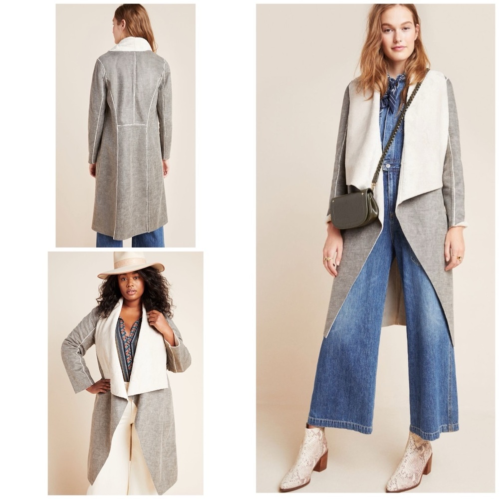 Anthropologie Amadi Camilla Faux Sueded Sherpa Wrap Open Long Jacket Small